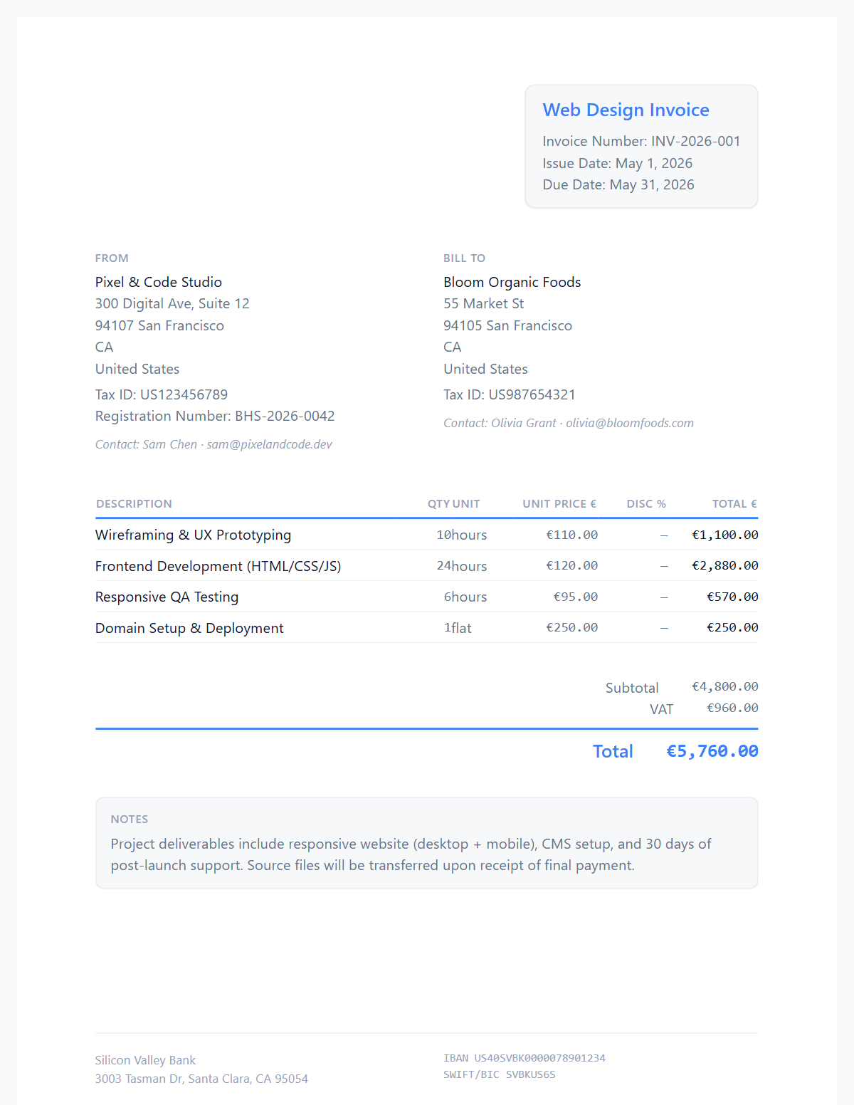 Invoice Hosting Free Web Design Invoice Template | Blank Invoice Maker